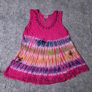 India Boutique Women's Free Size Pink Tie Dye Embroidered Rayon Sundress Boho